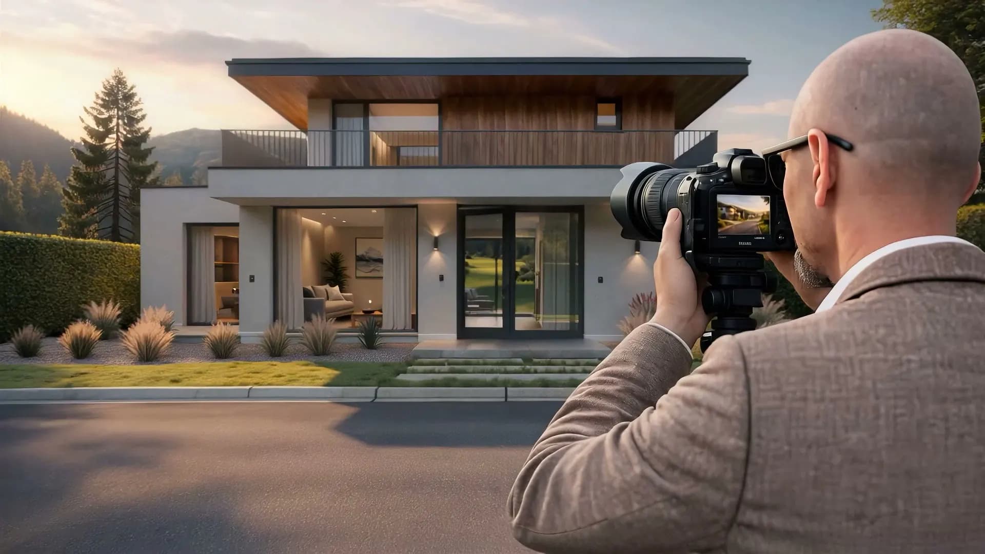 Immobilienfotograf beim Fotografieren eines Hauses in Thüringen