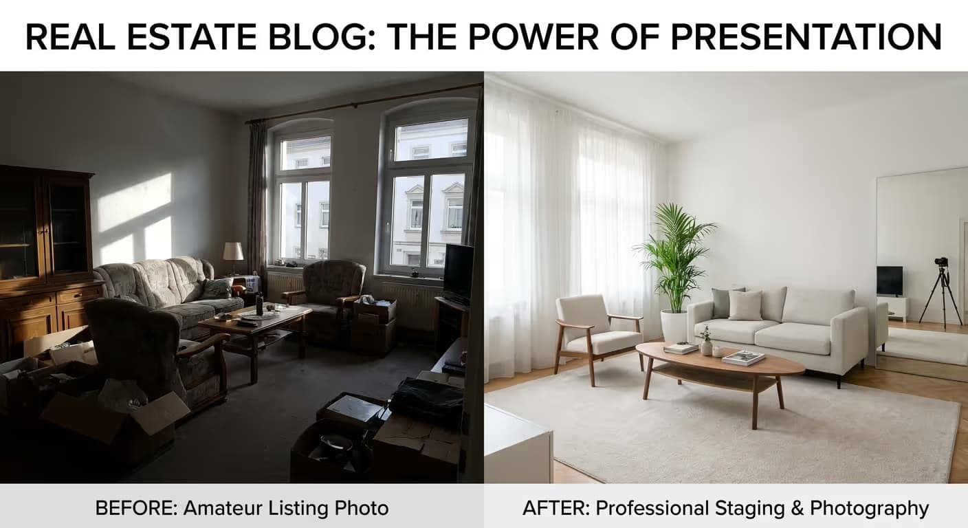 Vergleich von amateurhafter und professioneller Immobilienfotografie in Chemnitz, der den Qualitätsunterschied zeigt.