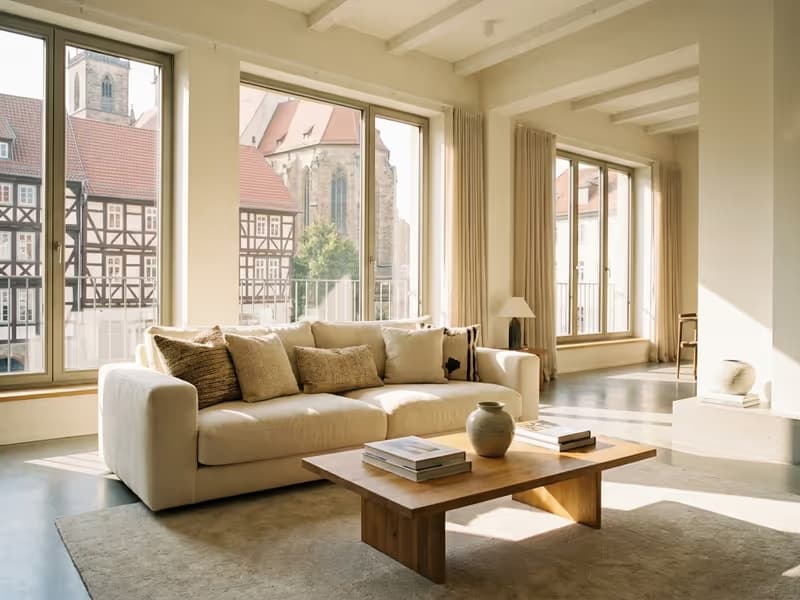 Professionell fotografiertes Wohnzimmer einer Ferienwohnung in Erfurt zur Vermarktungssteigerung