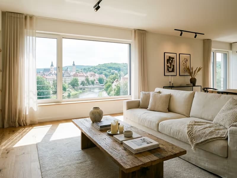 Professionell fotografiertes Wohnzimmer einer Ferienwohnung in Gera
