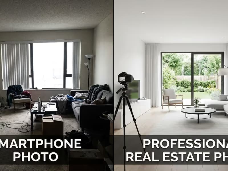 Vergleichsbild: Amateur-Immobilienfoto links und professionelles Immobilienfoto aus Chemnitz rechts.